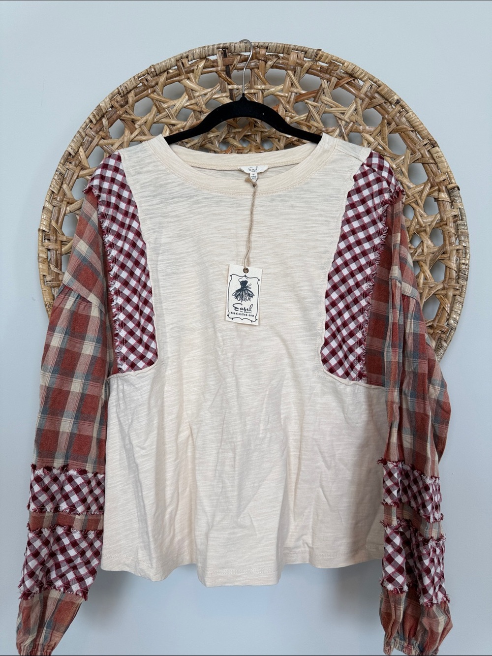 Easel long sleeved mixed material top-